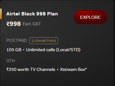 Airtel Black 998 plan details in Hindi